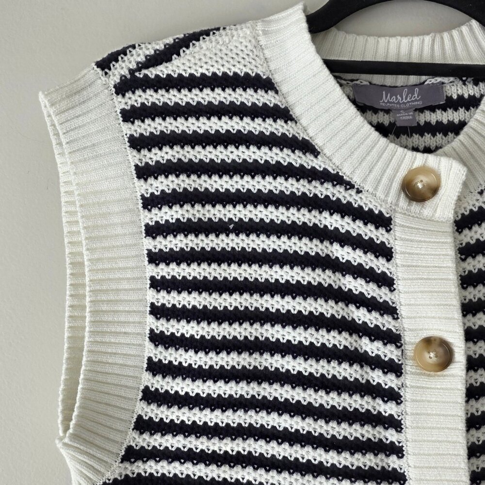 MARLED Button Down Sweater Vest | Small | Navy White Stripes Academia Preppy NWT - Picture 2 of 9